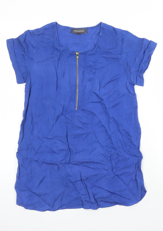 Sosandar Womens Blue Polyester Blend Tunic Blouse Size 10 Round Neck