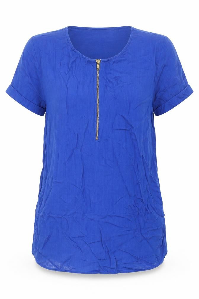 Sosandar Womens Blue Polyester Blend Tunic Blouse Size 10 Round Neck