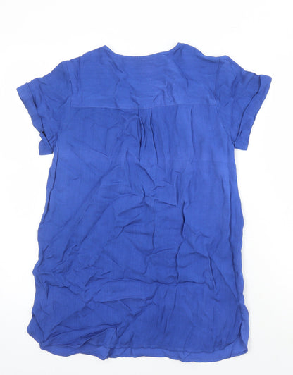 Sonsandar Womens Blue Polyester Blend Tunic Blouse Size 10 Round Neck