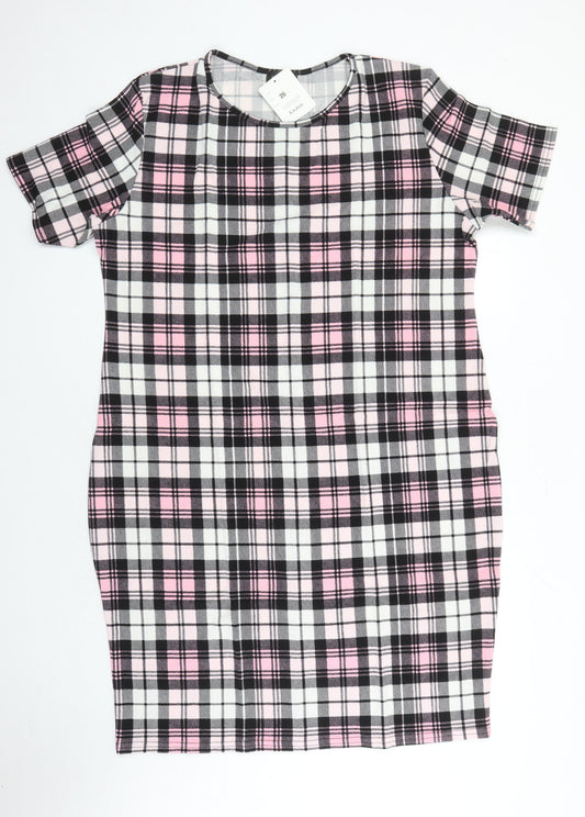 Kaaya Womens Multicoloured Check Polyester Pencil Dress Size 26 Round Neck