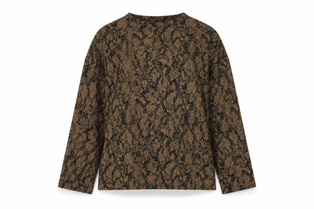 Marks & Spencer Womens Beige Mock Neck Animal Print Polyester Pullover Jumper Size 16