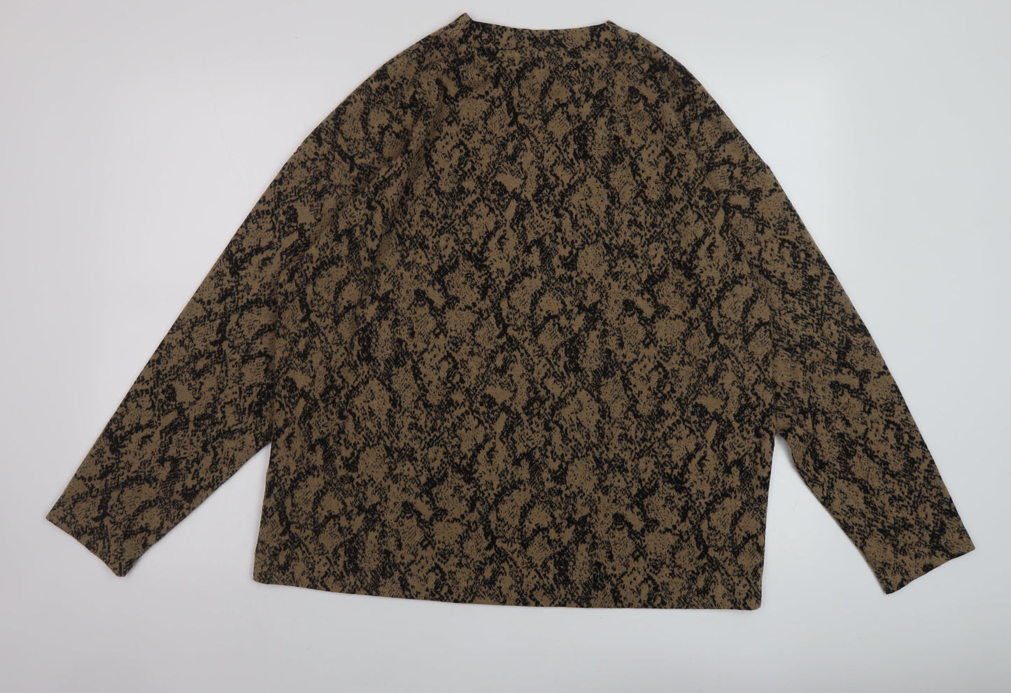 Marks and Spencer Womens Beige Mock Neck Animal Print Polyester Pullover Jumper Size 16
