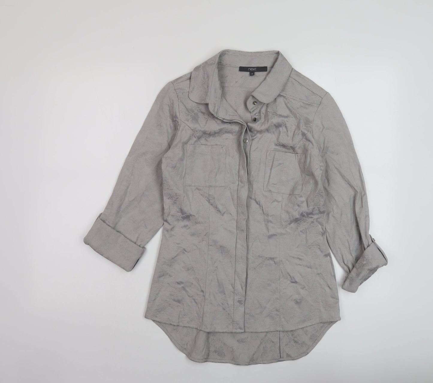 NEXT Womens Grey Cotton Basic Button-Up Size 10 Collared