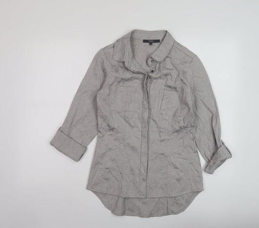 NEXT Womens Grey Cotton Basic Button-Up Size 10 Collared