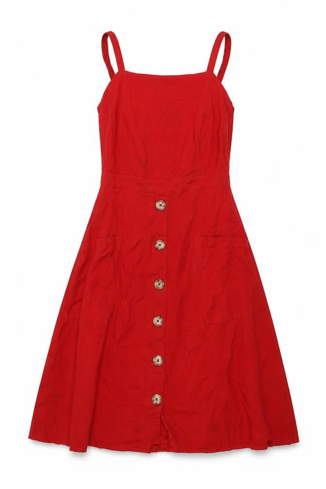Roman Womens Red Cotton A-Line Size 10 Square Neck Zip