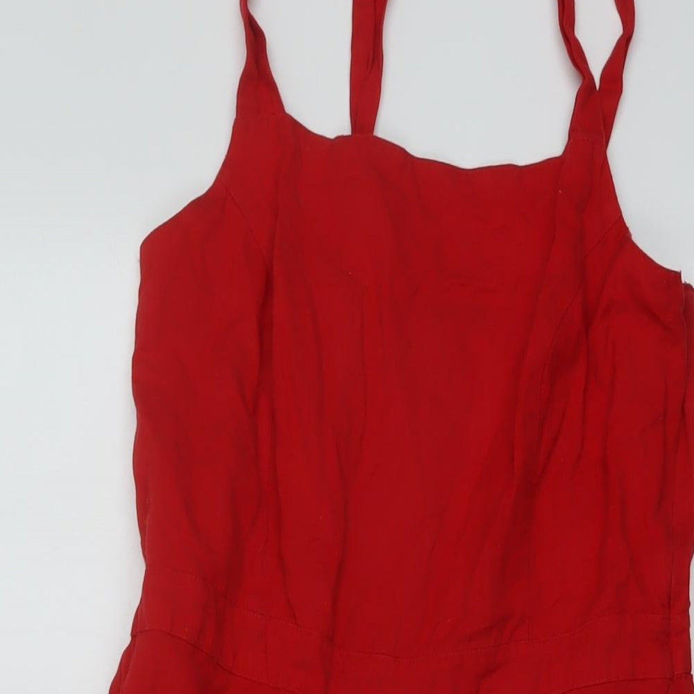 Roman Womens Red Cotton A-Line Size 10 Square Neck Zip