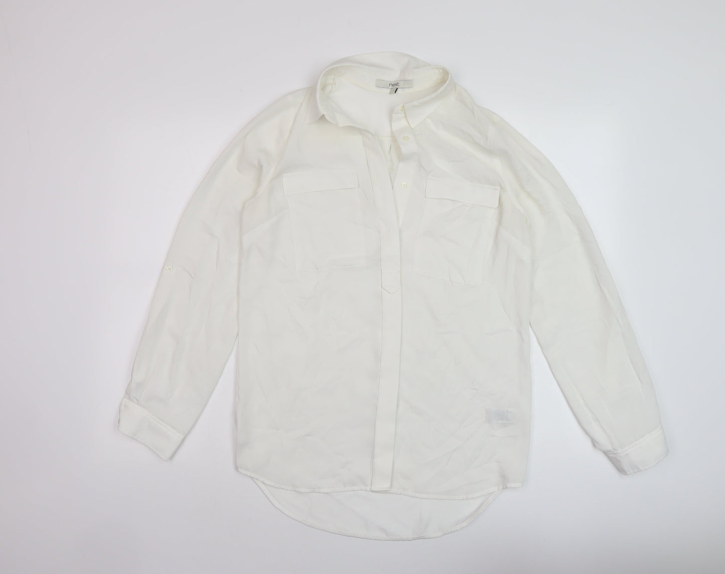 NEXT Womens Ivory Polyester Basic Blouse Size 8 Collared