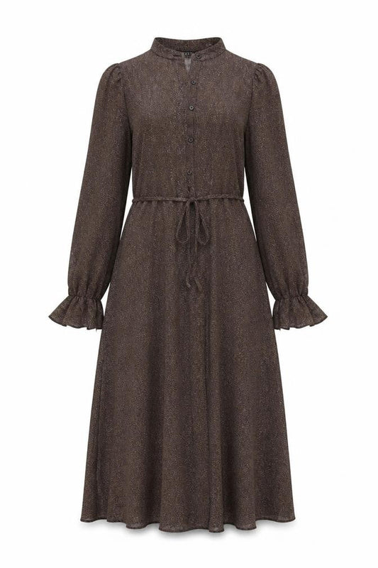New Look Womens Beige Animal Print Polyester A-Line Size 10 Mock Neck Button