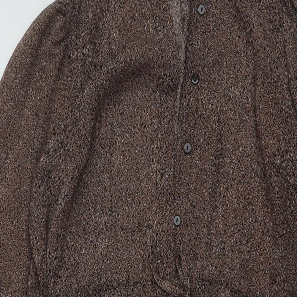 New Look Womens Beige Animal Print Polyester A-Line Size 10 Mock Neck Button
