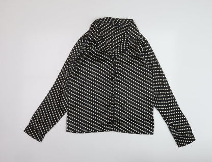 Boohoo Womens Black Polka Dot Polyester Basic Blouse Size 6 V-Neck