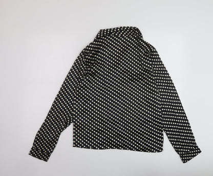 Boohoo Womens Black Polka Dot Polyester Basic Blouse Size 6 V-Neck