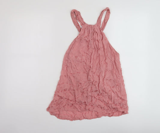Zara Womens Pink Animal Print Polyester Basic Tank Size S Round Neck