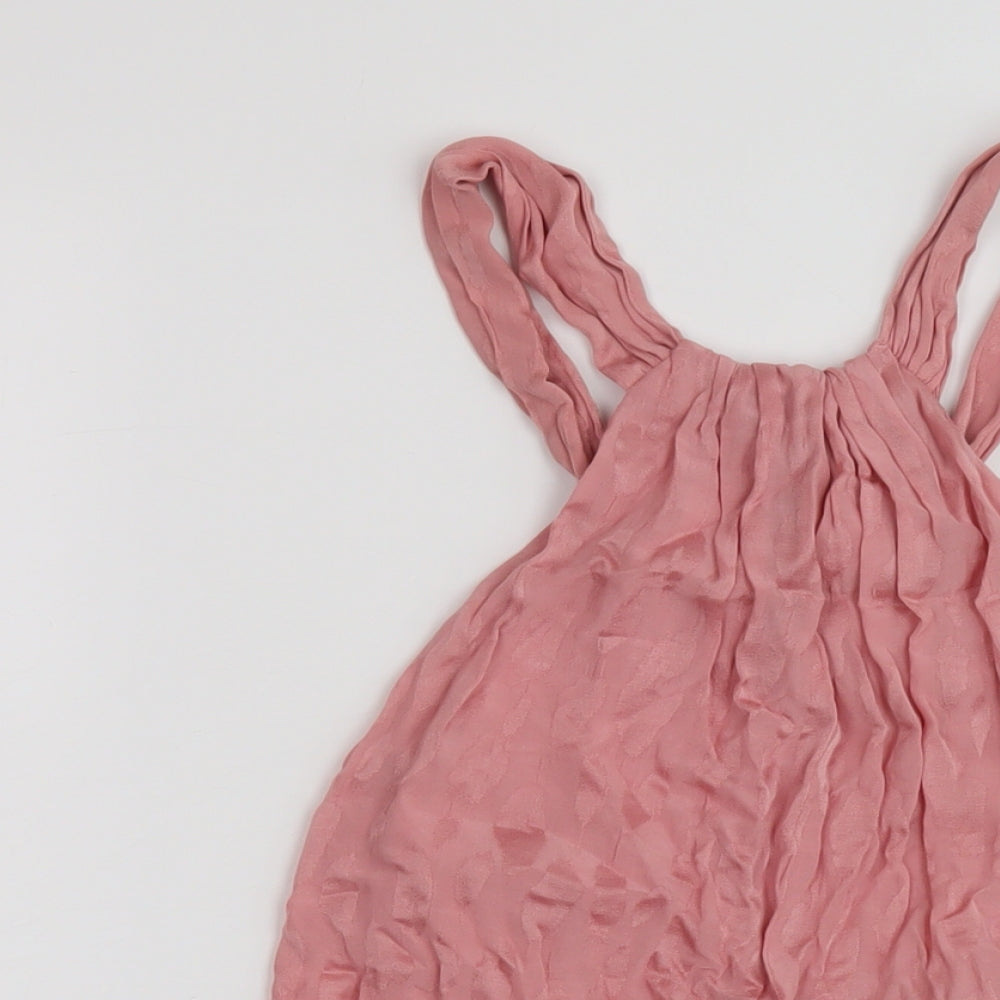 Zara Womens Pink Animal Print Polyester Basic Tank Size S Round Neck