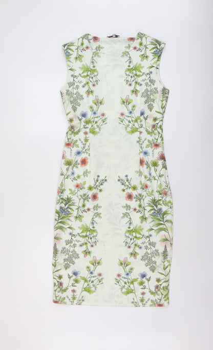 Next Womens Multicoloured Floral Polyester Sheath Size 10 Round Neck Zip