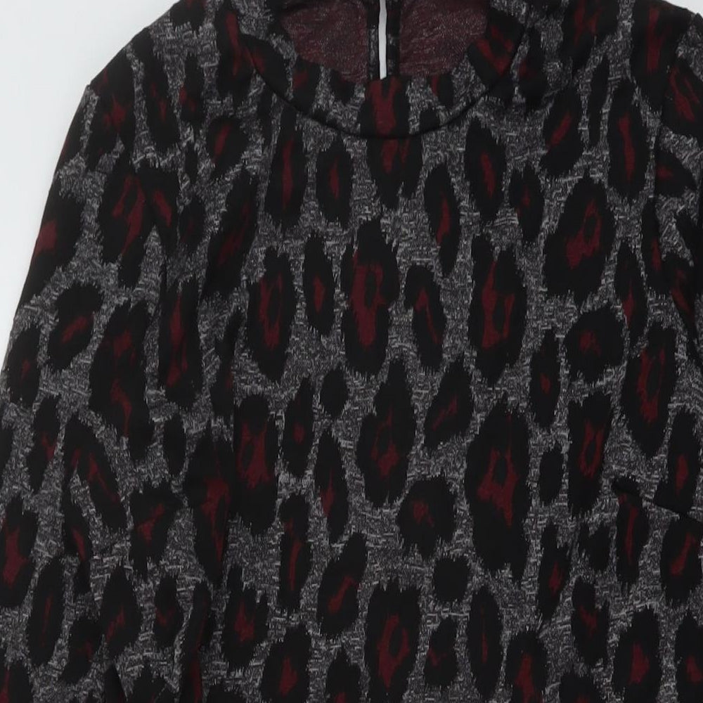 Dorothy Perkins Womens Grey Animal Print Polyester A-Line Size 12 Mock Neck Zip