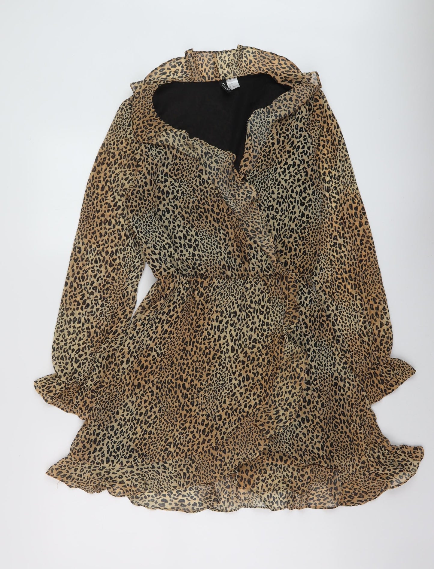 H&M Womens Beige Animal Print Polyester A-Line Size 8 V-Neck Pullover