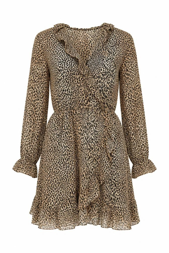H&M Womens Beige Animal Print Polyester A-Line Size 8 V-Neck Pullover