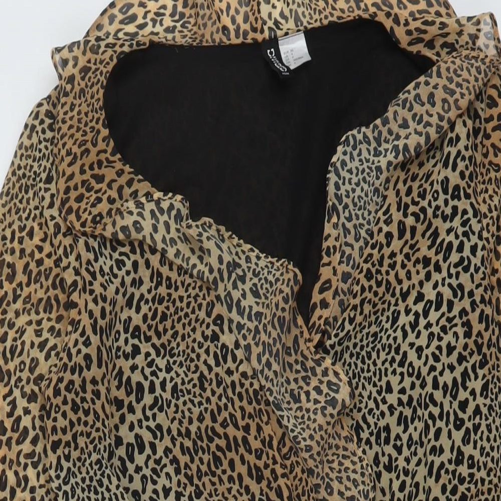 H&M Womens Beige Animal Print Polyester A-Line Size 8 V-Neck Pullover