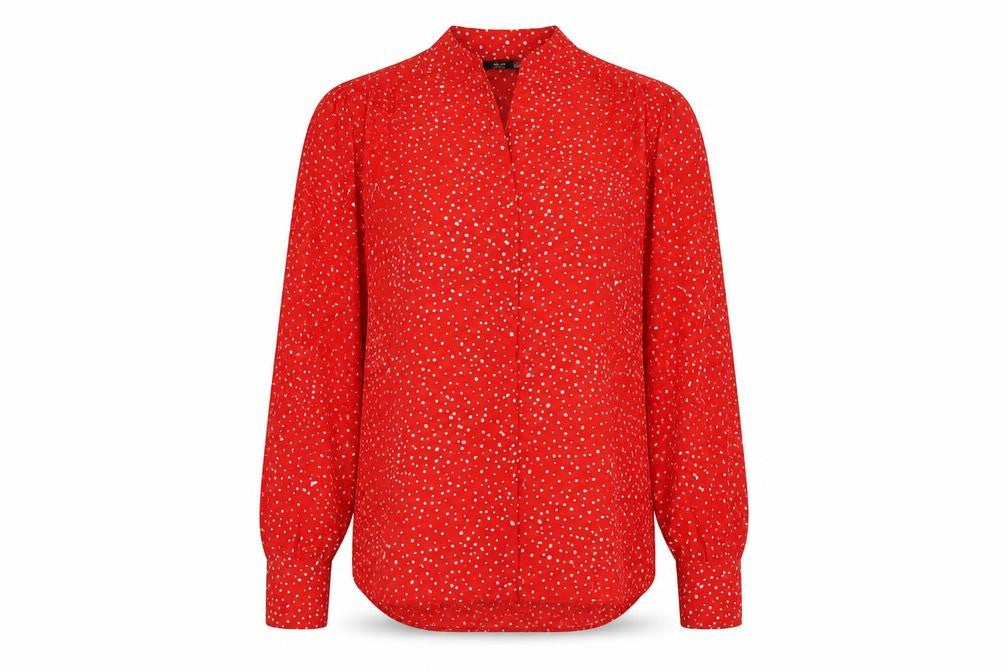 Mango Womens Red Polka Dot Polyester Basic Blouse Size XS V-Neck