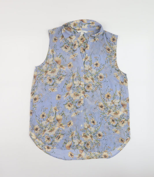 H&M Womens Black Floral Polyester Basic Tank Size 8 Collared
