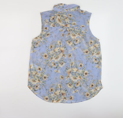 H&M Womens Black Floral Polyester Basic Tank Size 8 Collared