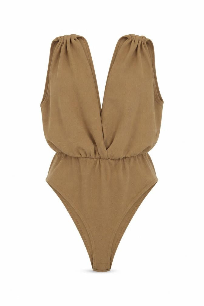 Boohoo Womens Brown Polyester Bodysuit One-Piece Size 8 Snap