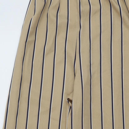 Close-up detail of Missguided women’s beige striped polyester trousers, size UK 6, 31-inch leg regular