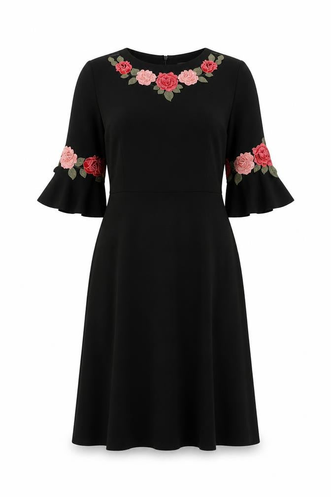 Oasis Womens Black Polyester A-Line Size 8 Round Neck Zip