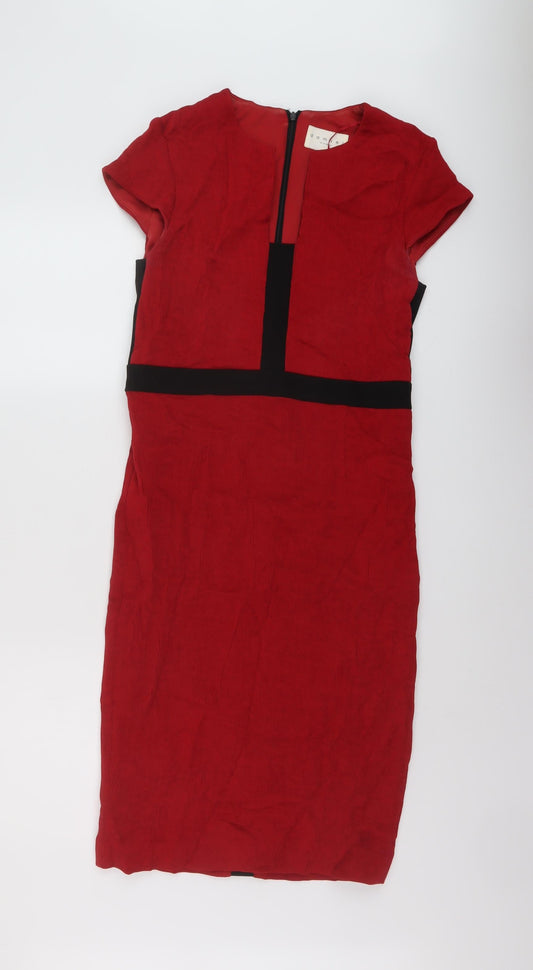 Damsei Womens Red Viscose Sheath Size 12 V-Neck Zip