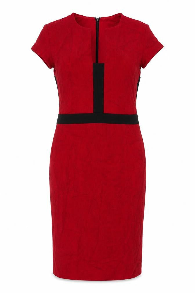 Damsei Womens Red Viscose Sheath Size 12 V-Neck Zip
