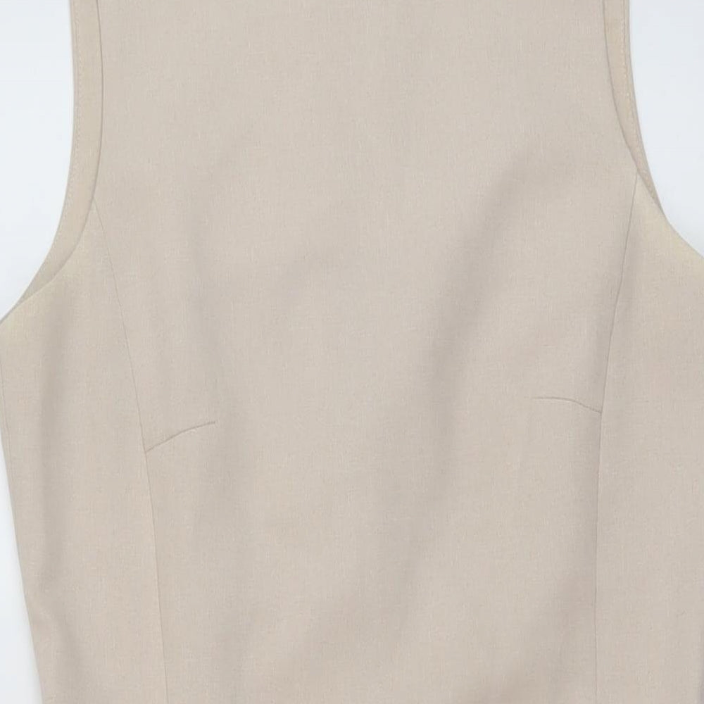 NL Collection Womens Beige Polyester Sheath Size 12 Round Neck Zip