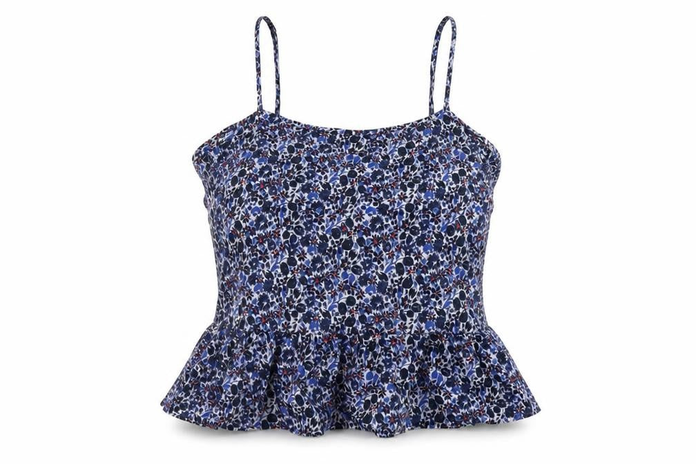 Jack Wills Womens Blue Floral Cotton Basic Tank Size 10 Round Neck