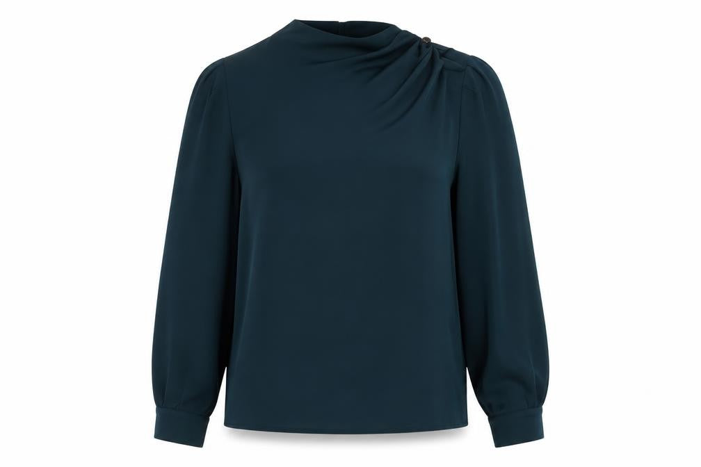 Lin La Womens Green Polyester Basic Blouse Size L Mock Neck