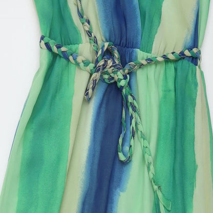 Close-up detail of ESPRIT women’s green striped polyester a-line, size L, round neck pullover