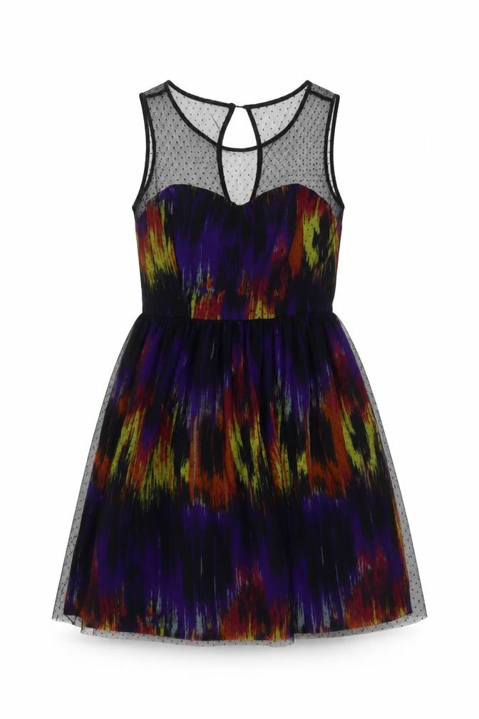 Be Beau Womens Multicoloured Geometric Polyester A-Line Size 12 Round Neck Zip