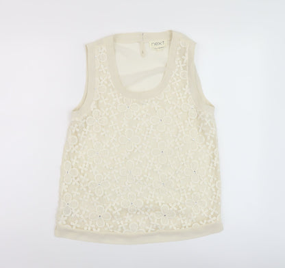 Next Womens Ivory Floral Polyester Basic Tank Size 10 Round Neck