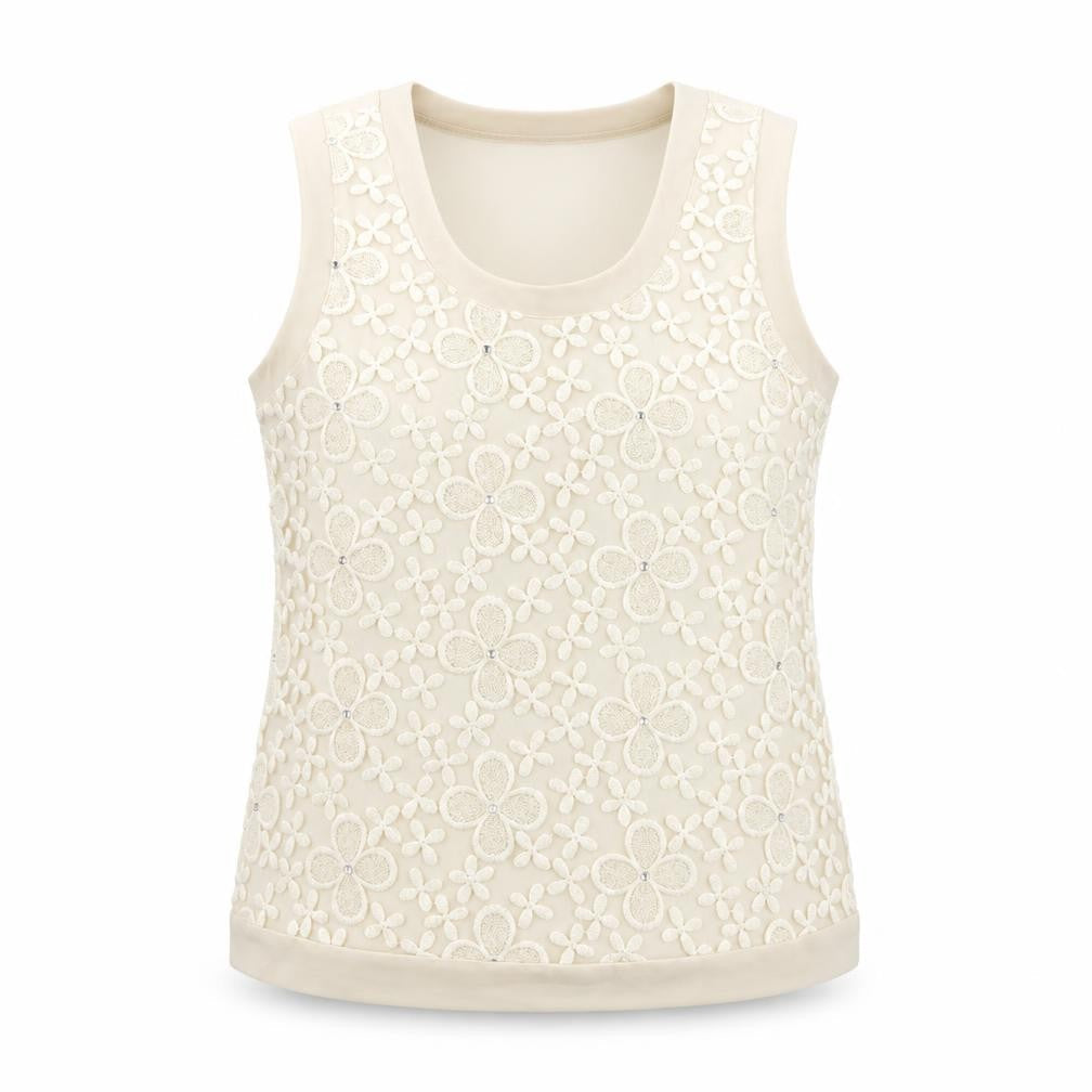 Nexty Womens Ivory Floral Polyester Basic Tank Size 10 Round Neck