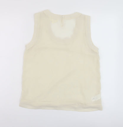 Next Womens Ivory Floral Polyester Basic Tank Size 10 Round Neck