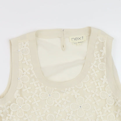 Next Womens Ivory Floral Polyester Basic Tank Size 10 Round Neck