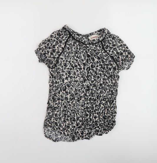 Louche Womens Black Geometric Viscose Basic T-Shirt Size 8 Round Neck