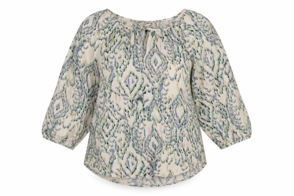 Marks & Spencer Womens Pink Geometric Linen Basic Blouse Size 10 Round Neck