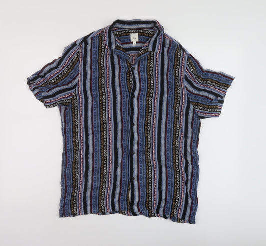 River Island Mens Multicoloured Striped Viscose Button-Up Size M Collared Button