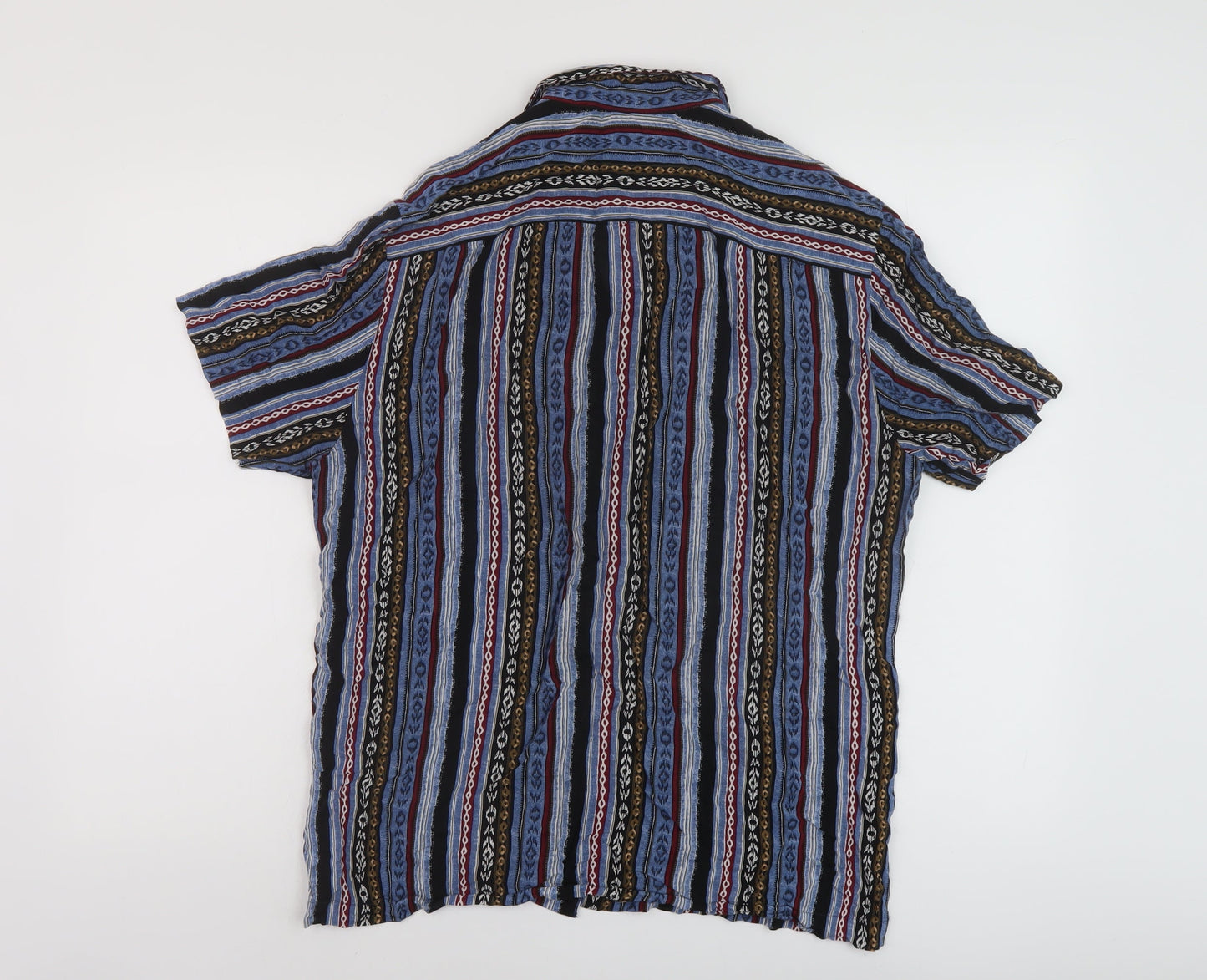 River Island Mens Multicoloured Striped Viscose Button-Up Size M Collared Button