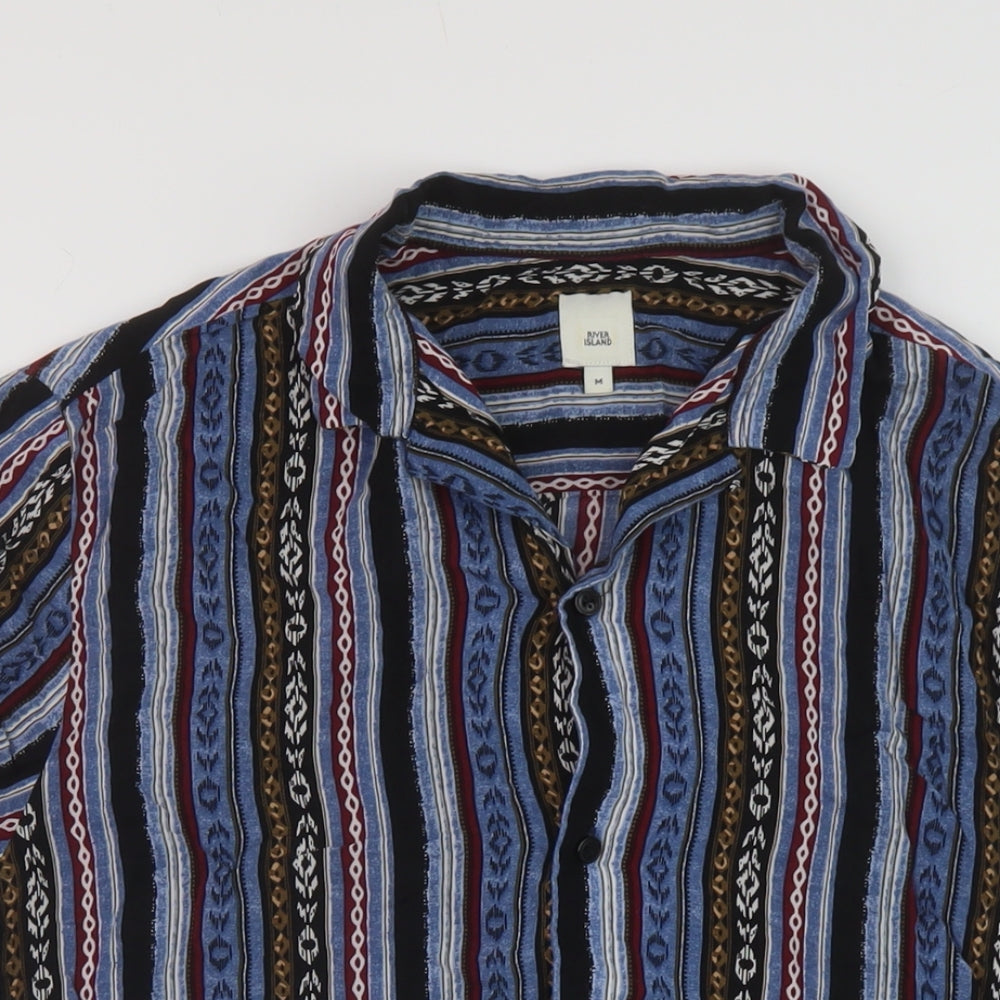 River Island Mens Multicoloured Striped Viscose Button-Up Size M Collared Button