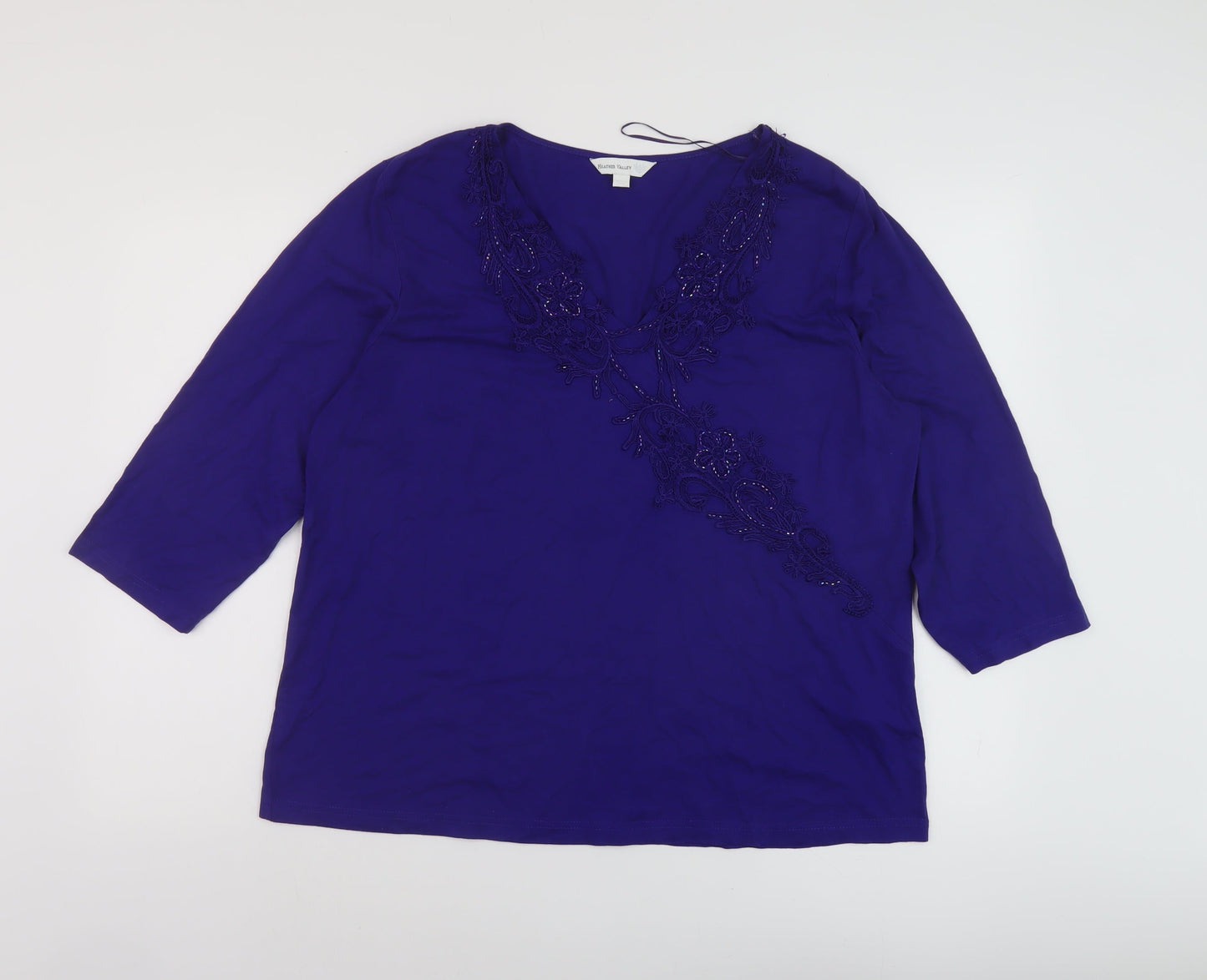 Heather Valley Womens Blue Viscose Basic Blouse Size 20 V-Neck
