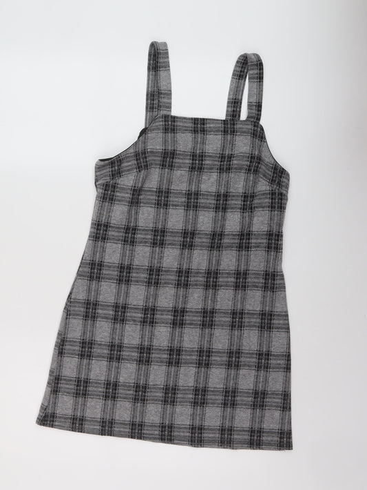 New Look Womens Grey Plaid Polyester Mini Size 10 Square Neck Pullover