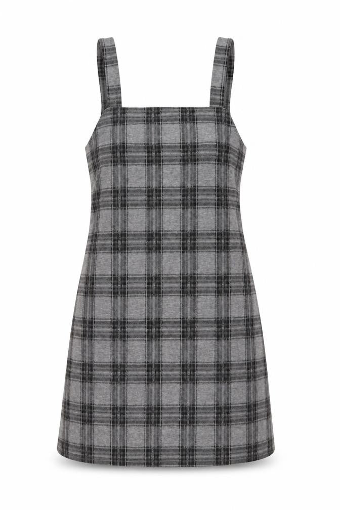 New Look Womens Grey Plaid Polyester Mini Size 10 Square Neck Pullover