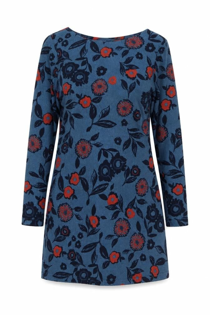 Lily & Me Womens Blue Floral Polyester A-Line Size 8 Round Neck Pullover