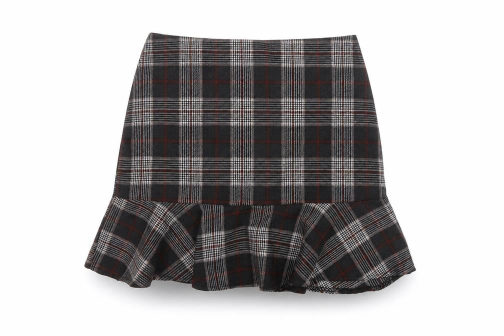 Parisian Signature Womens Grey Plaid Polyester A-Line Skirt Size 10 Zip