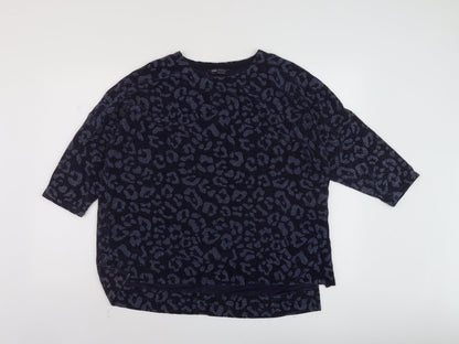 Marks & Spencer Womens Blue Animal Print Polyamide Basic Blouse Size 16 Round Neck